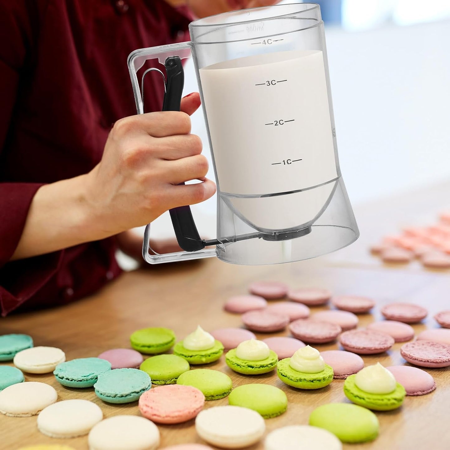 FillTouch 2 Pcs Cupcake Batter Dispenser Pancake Mix Dispenser 4 Cups with Squeeze Handle Tools for Pancake, Cupcake, Cookie, Cake, Waffles, Ice Cream Baking Gifts for Kitchen Housewarming (White)