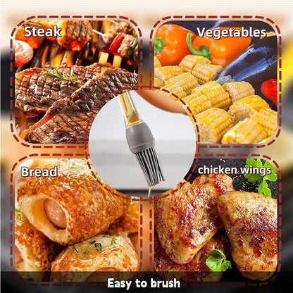 4 Pack Silicone Basting Pastry Brushes with 2 Wood Handle Culinary Oil Brushes, Heat Resistant Brush Set, Perfect for BBQ Sauce Barbecue Butter Grill Baking Kitchen Cooking, BPA Free & Dishwasher Safe