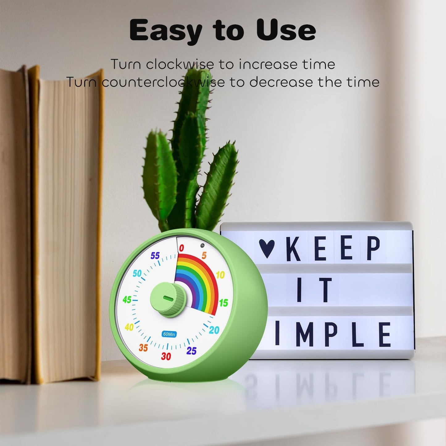 Visual Timer for Kids, 60-Minute Countdown for Classroom Office Kitchen, Desk Timer Kids Time Management Tools with Silent Operation, Pomodoro Timer Rainbow Pattern Purple