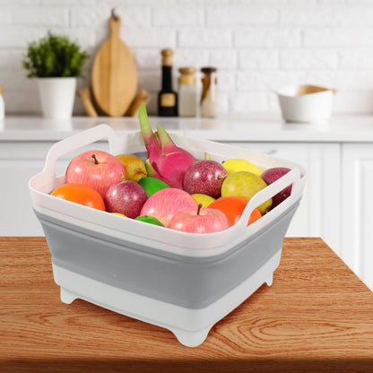 Tiawudi Dishpan for Washing Dishes, 2.4Gal/9L Wash Basin with Draining Plug Carry Handles, Collapsible Bucket for Cleaning, Portable Sink, Foldable Plastic Tub, 1PC