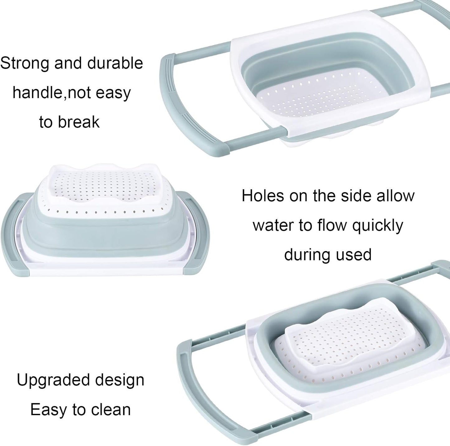 Colander Collapsible, Kitchen Strainer Colander, Collapsible Colander with Extendable Handles for Draining Veggies, Pasta,Fruit, Includes 6, 4 Quart Over the Sink Strainer Folding and 2 Quart Round