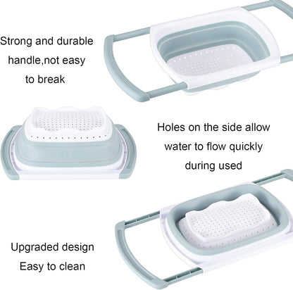 Colander Collapsible, Kitchen Strainer Colander, Collapsible Colander with Extendable Handles for Draining Veggies, Pasta,Fruit, Includes 6, 4 Quart Over the Sink Strainer Folding and 2 Quart Round