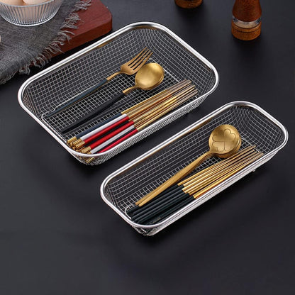 Angoily Stainless Steel Fruit Basket Rectangular Mesh Strainer Multi-Function Draining Basket for Kitchen Vegetable Washing 14.56X10.62X2.95In