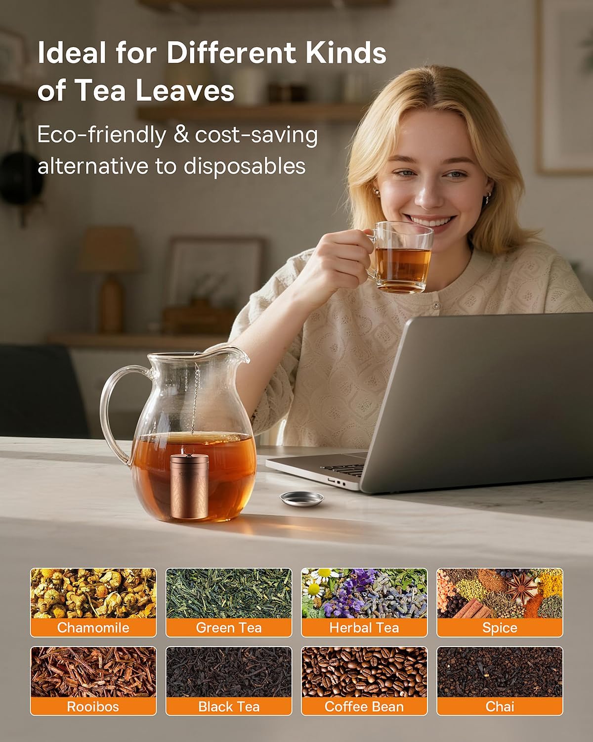 House Again Tea Infusers, Extra Fine Mesh Tea Strainers for Loose Tea, Updated Slim Threaded Lid & 304 Stainless Steel, Loose Leaf Tea Steeper for Brew Tea Spices & Seasonings