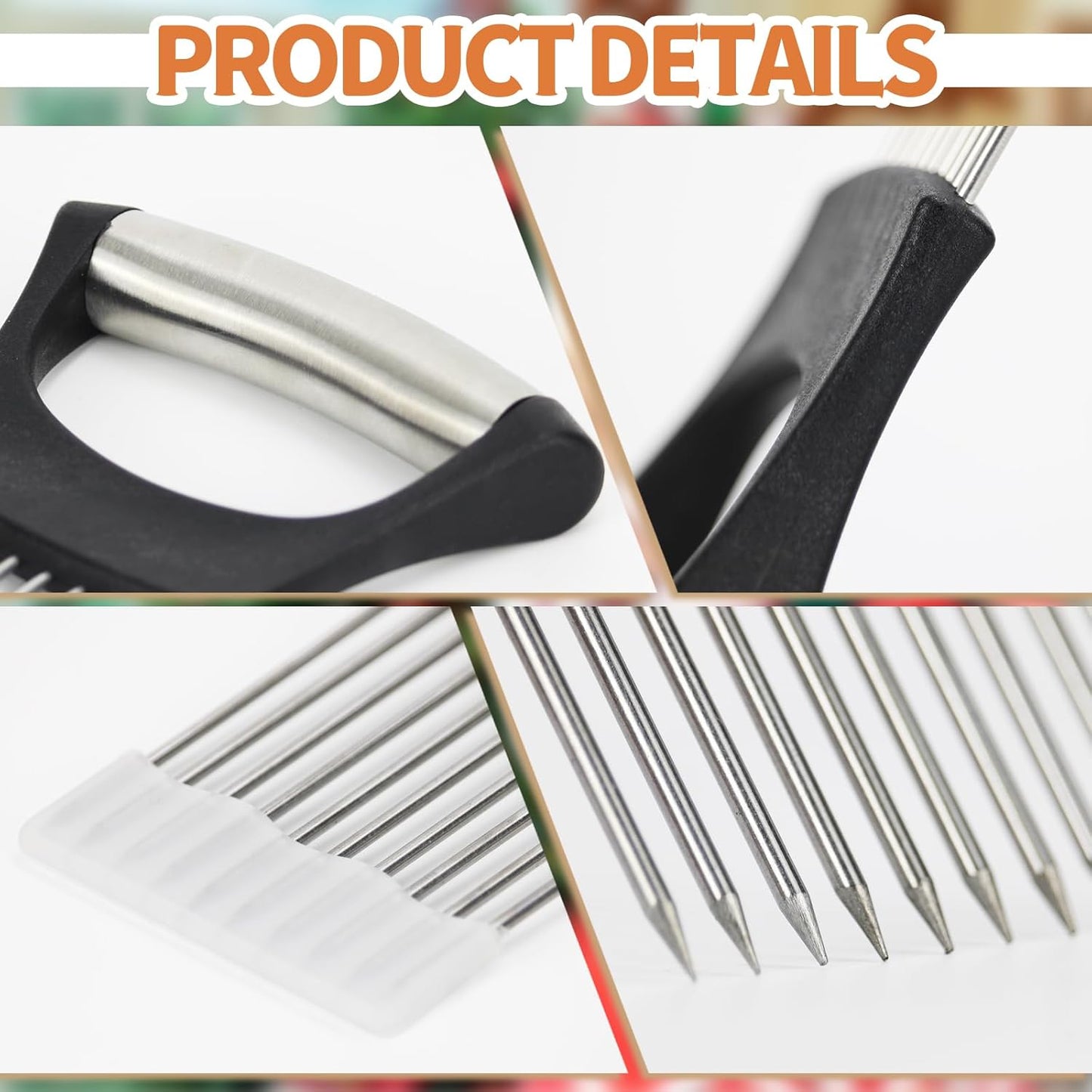 2PCs Stainless Steel Onion Slicer Holder, Onion Cutter Holder for Slicing of Onions,Tomatoes,Avocados,Eggs and Other Vegetables,KItchen Utensils (Orange & Black)