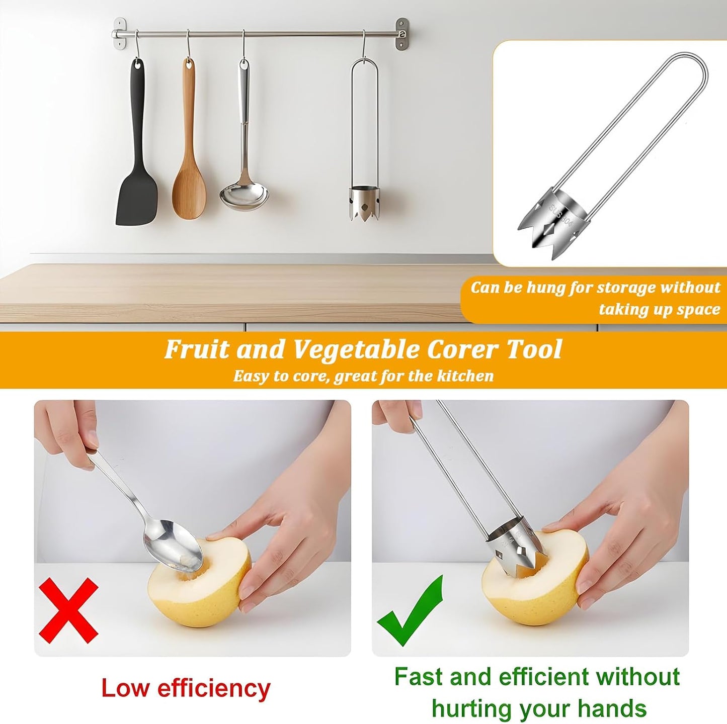 2PCS Pepper Seed Corer Remover, Stainless Steel Bell Pepper Corers, Easy to Clean, 2 in 1 Vegetable Corers Tool, for Peppers, Pineapple, Pear, Apple Corer,Silver