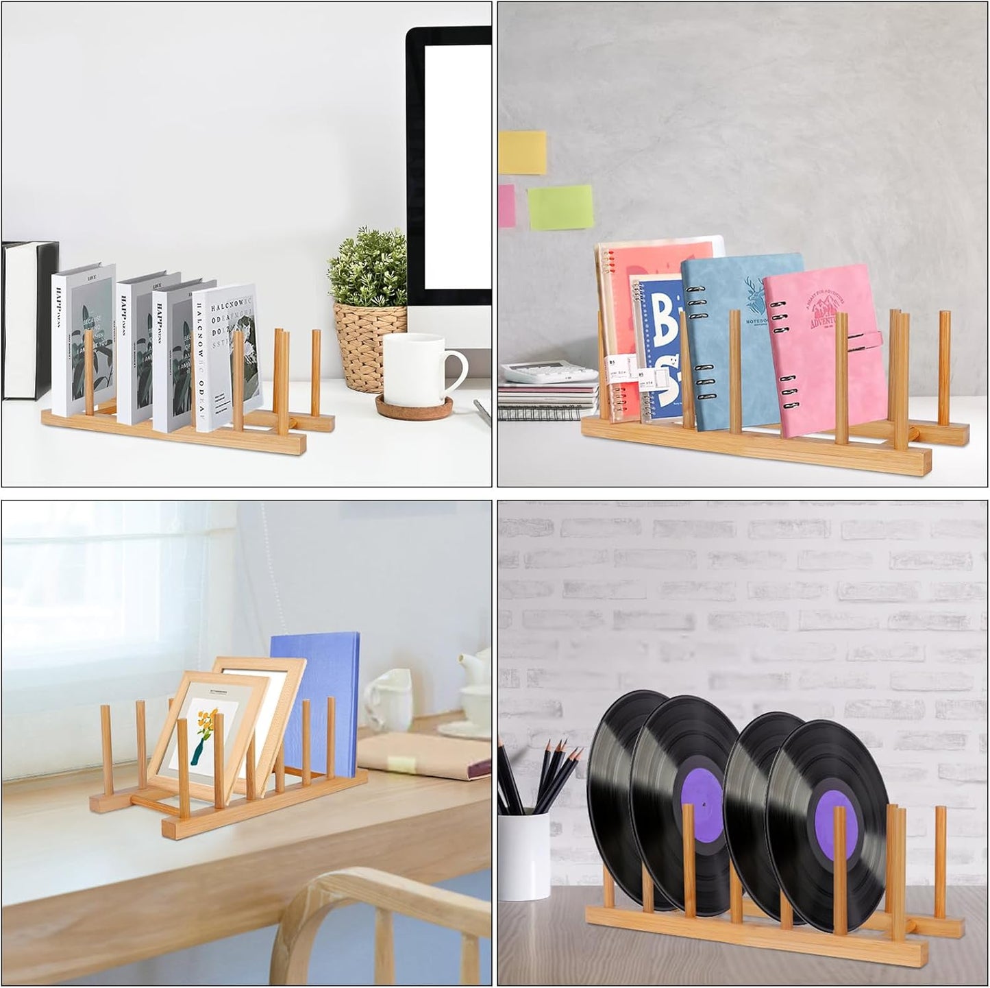 SAMEBUTECO Bamboo Wooden Dish Racks Plate Stand Holder Vertical Drainer Kitchen Cabinet Organizer for Dish, Pots, Lids, Bowls, Cups, and Cutting Boards and Books(2 Packs)