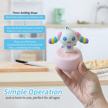 Quirky Creature Mechanical Kitchen Timer, Cute 60-Minute Manual Wind Up Countdown Clock, Unique Matte Blue Visual Timer for Kids, Creative Study Tool & Office Desk Gift (Blue)