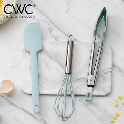 COOK WITH COLOR Stainless Steel Silicone Tipped Kitchen & BBQ Tongs Set, 3 Pc Utensils, Grey