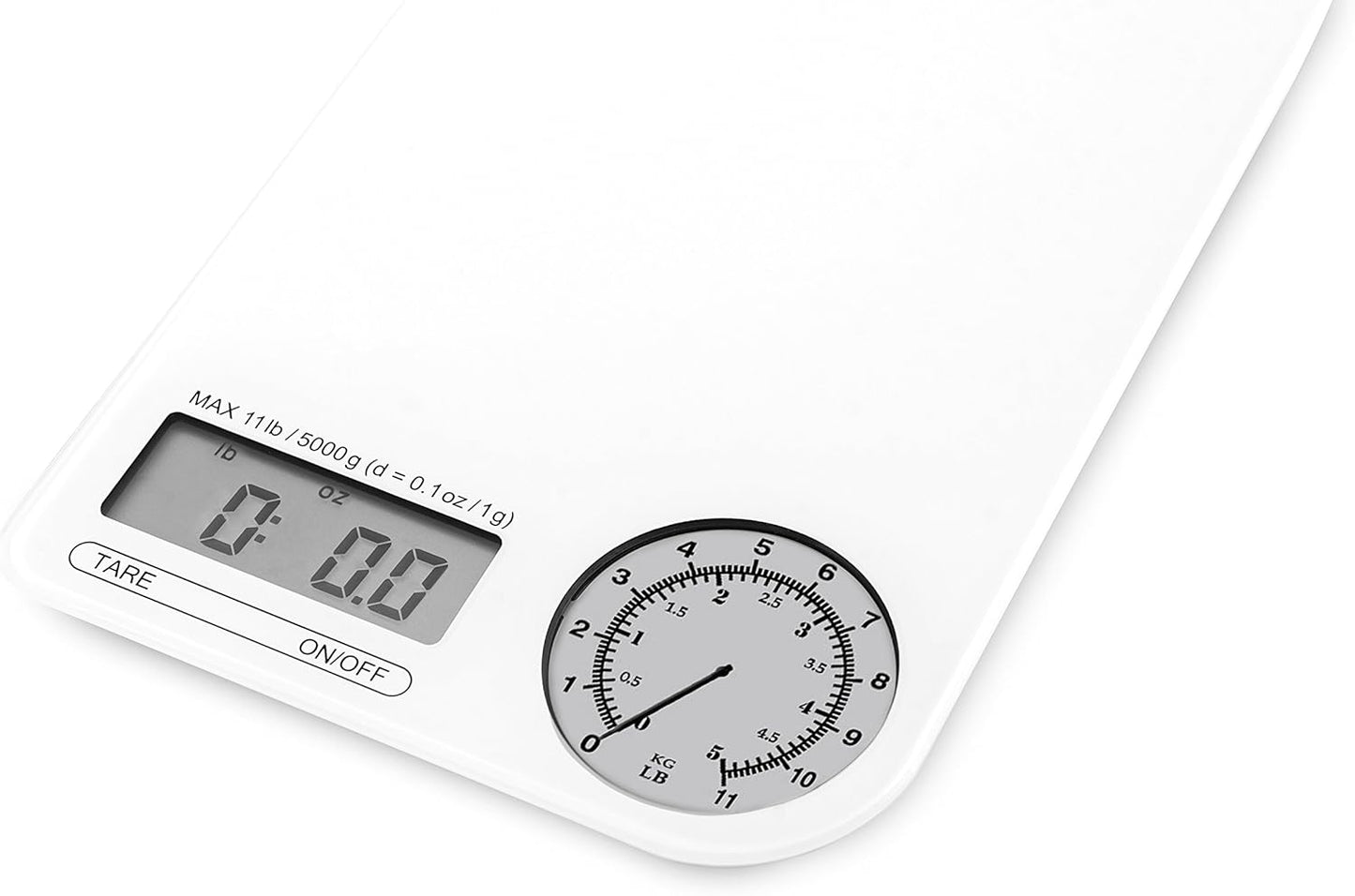 Ozeri ZK18-WB Rev Digital Kitchen Scale with Electro-Mechanical Weight Dial, Black Dial