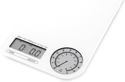 Ozeri ZK18-WB Rev Digital Kitchen Scale with Electro-Mechanical Weight Dial, Black Dial