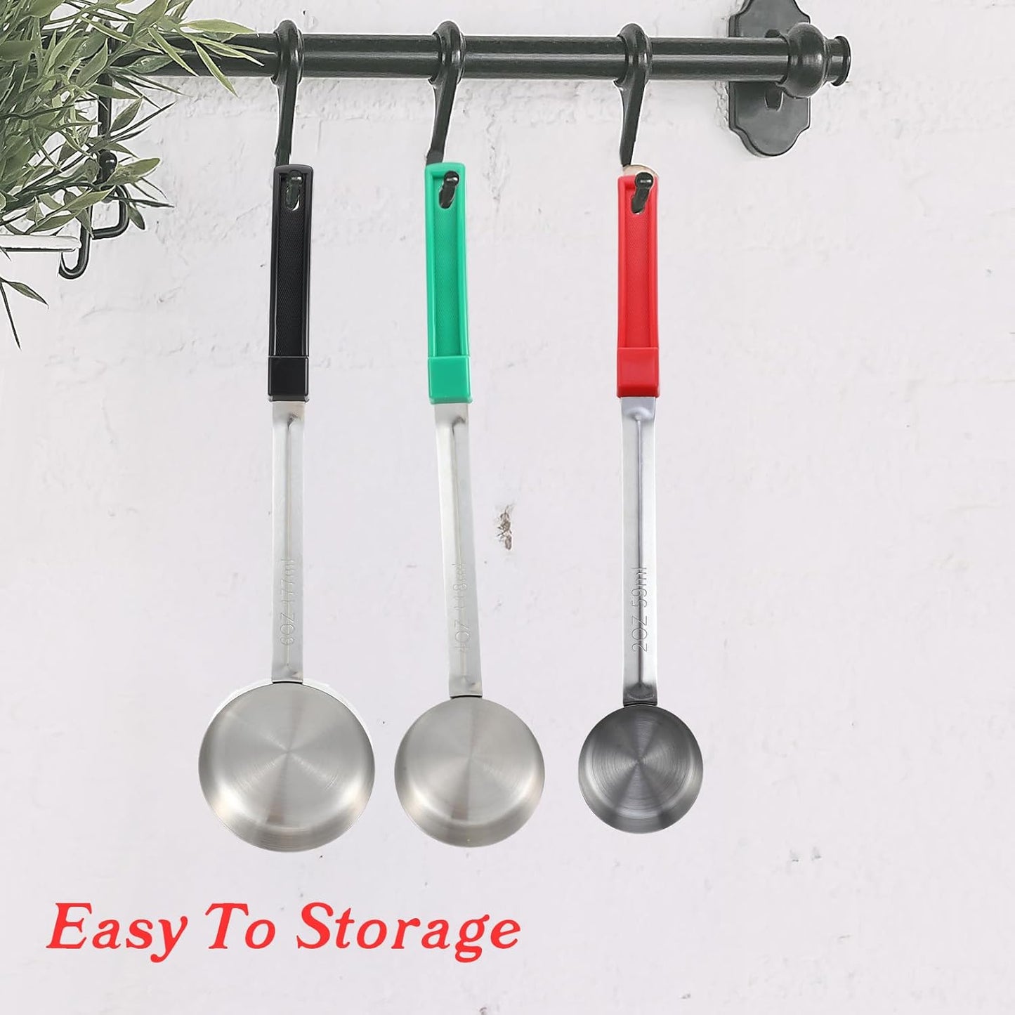 Kifmurase 6Pcs Portion Control Serving Spoons, Portion Scoops Cups Solid and Slotted Stainless Steel Ladle Spoon for Food, Measuring Serving Utensils for Restaurants (6OZ, 4OZ, 2OZ)