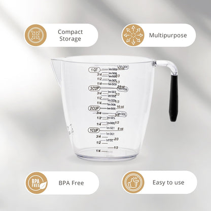 Dalup Measuring Cup Set – Clear Plastic Liquid Measuring Cups (8/16/32 oz) with Spout & Non-Slip Handle | 3-Piece Plastic Measuring Cup Set for Liquids & Dry Ingredients