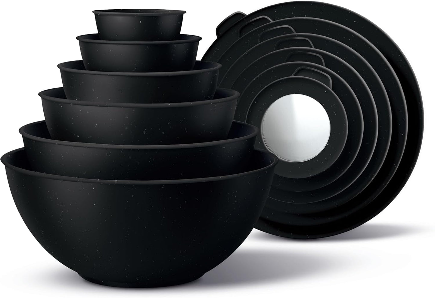 COOK WITH COLOR Mixing Bowls with Lids - 12 Piece Plastic Nesting Bowls Set includes 6 Prep Bowls and 6 Lids, Microwave Safe Mixing Bowl Set, Black Embossed - Colors B