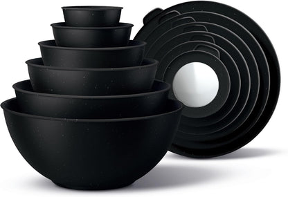 COOK WITH COLOR Mixing Bowls with Lids - 12 Piece Plastic Nesting Bowls Set includes 6 Prep Bowls and 6 Lids, Microwave Safe Mixing Bowl Set, Black Embossed - Colors B