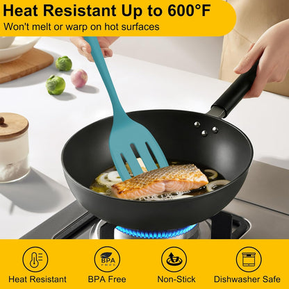 Beijiyi Silicone Spatula Set of 4, 600°F Heat Resistant, BPA Free Kitchen Spatula and Spoons for Nonstick Cookware, Solid & Slotted Turner Cooking Utensils for Serving, Flipping Egg, Pancakes (Khaki)