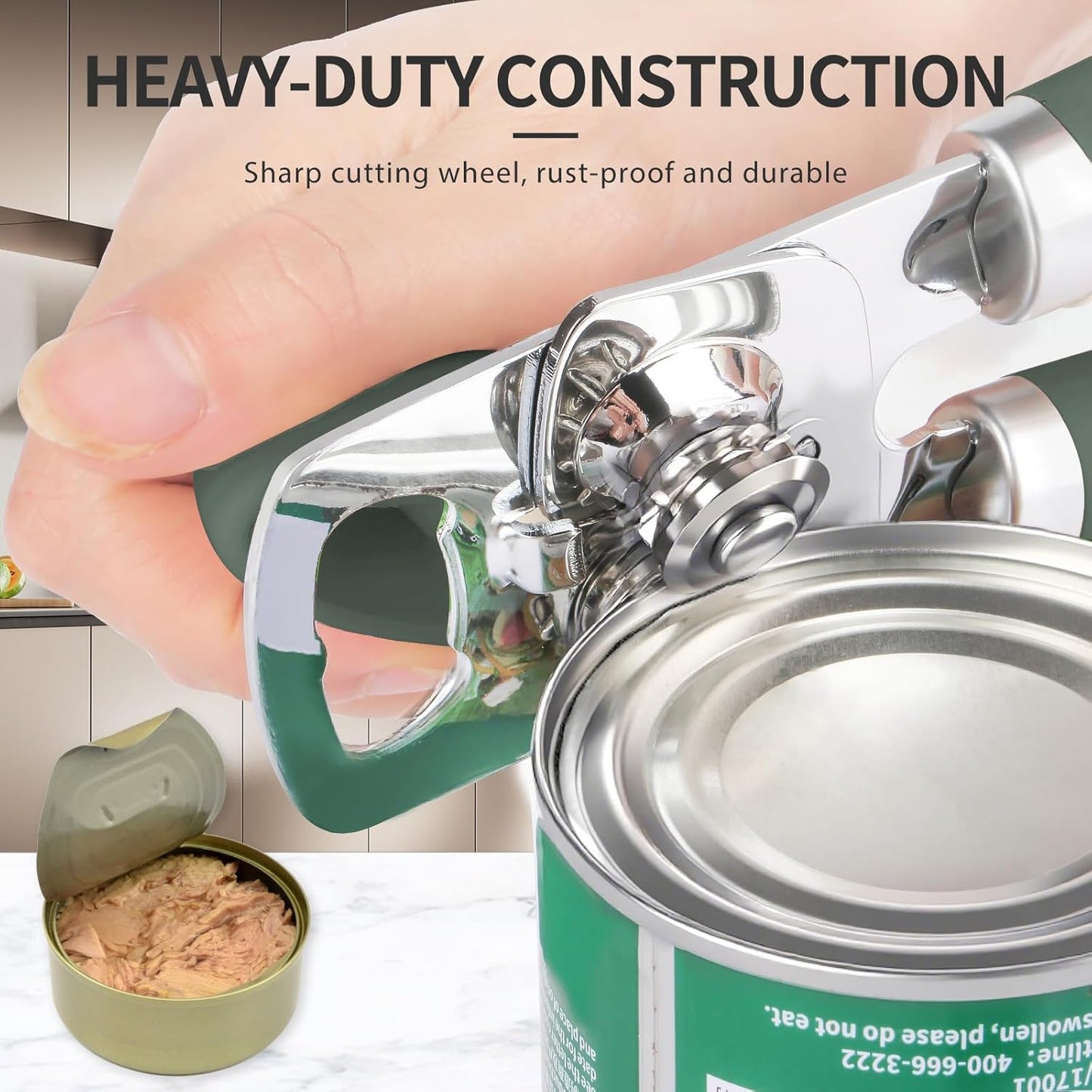 Safring Can Opener Manual, Heavy Duty Stainless Steel Smooth Edge Can Openers With Soft Touch Handle, Oversized Handheld Easy Turn Knob, Multi-Function Bottle Opener, Black