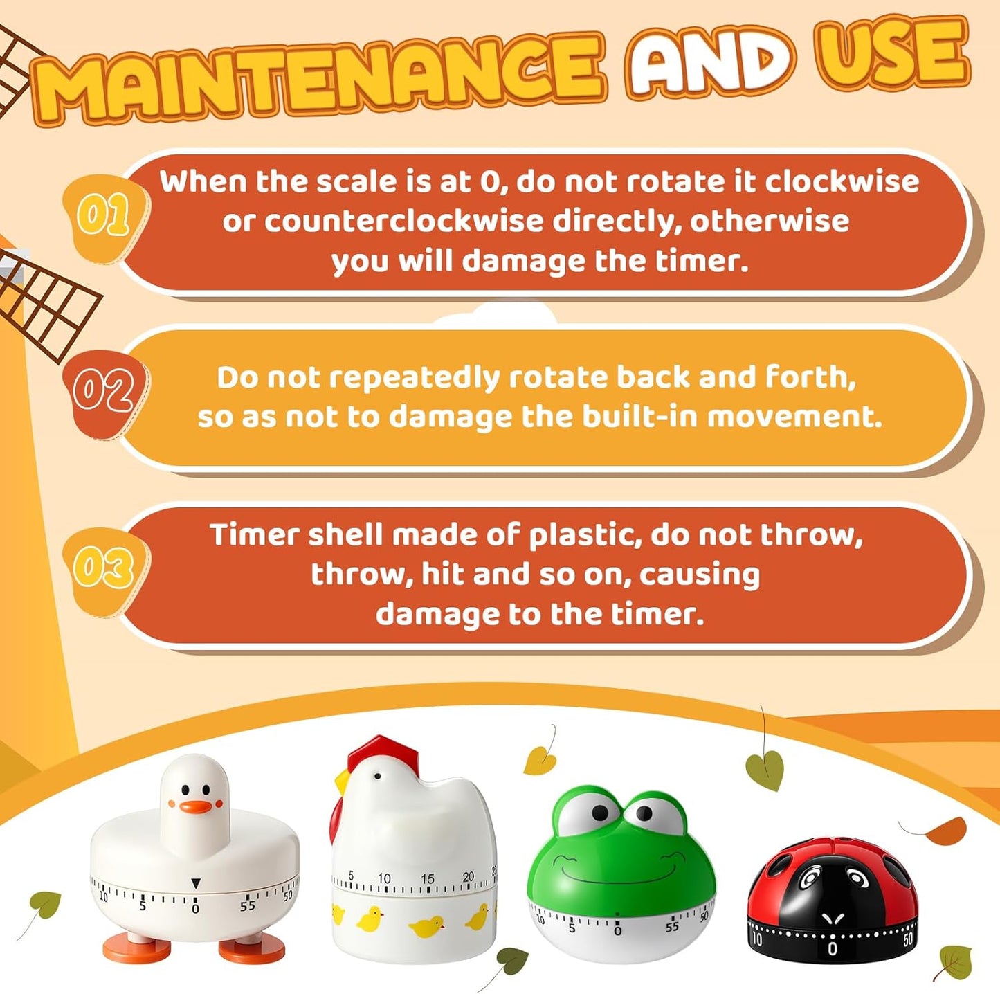 Amylove 4 Pieces Cute Kitchen Timer Animal Mechanical Manual Fox Raccoon Bear Wolf 60 Minutes Loud Alarm Egg Windup Timer for Adults Christmas Home Cooking Baking Fitness Beauty