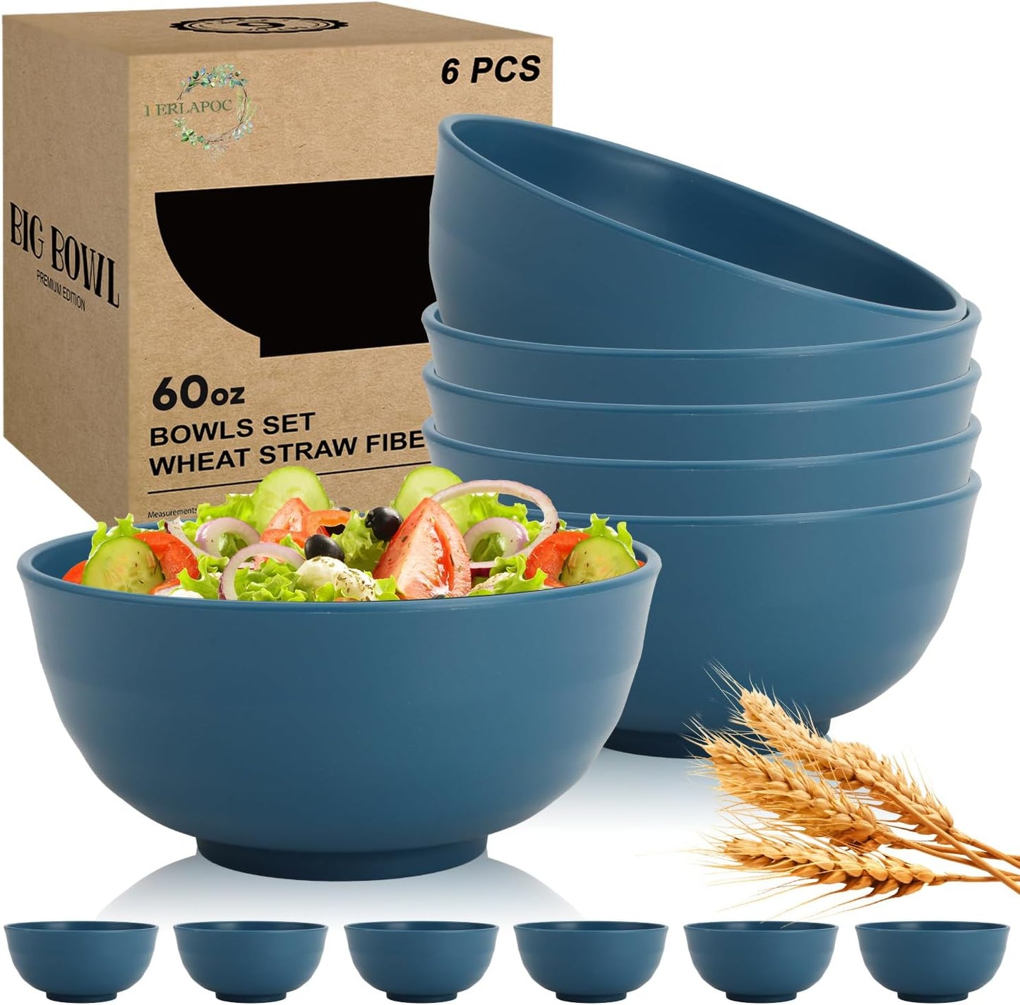 Wheat Straw Bowls Set with Lids, Unbreakable 40 OZ Cereal Bowls Set of 4, Salad Container for Lunch, Microwave & Dishwasher Safe Bowl Set for Kitchen, Picnic, RV, Camping, Multi