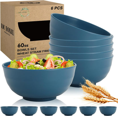 Wheat Straw Bowls Set with Lids, Unbreakable 40 OZ Cereal Bowls Set of 4, Salad Container for Lunch, Microwave & Dishwasher Safe Bowl Set for Kitchen, Picnic, RV, Camping, Multi