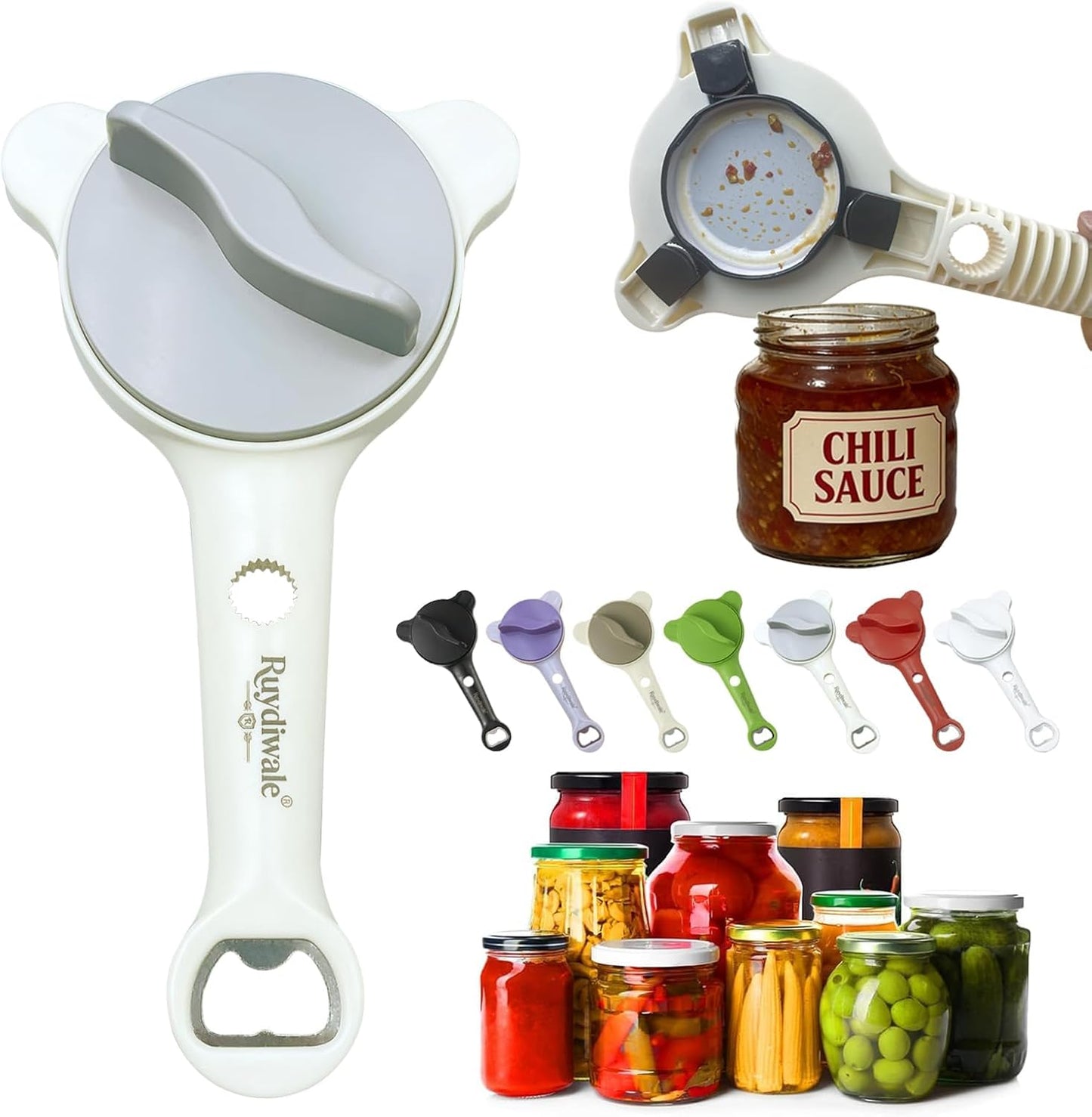 4-in-1 Jar Opener, Adjustable Jar Opener for Seniors, Kitchen Tool Designed Specifically for Seniors and Those with Limited Physical Strength, Suitable For Beer, Salad Dressing, Jar (Black)