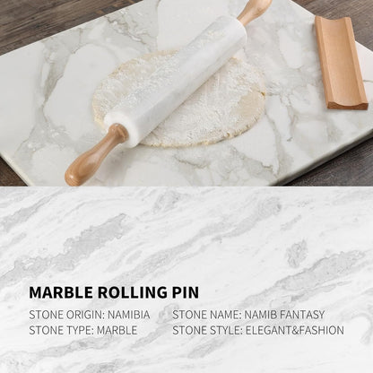Koville African Natural Marble Rolling Pin, Non-Stick Polished Dough Roller, Pasta, Dumpling, Fondant, Pie Crust, Bread, Pizza Dough, Kitchen Baking Pastry Tools with Mat/Scraper（Namib Fantasy）