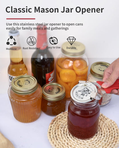 CYDW Mason Jar Opener Tool with Soft Touch Handle, No Lid Dents or Damage, Can Opener Manual Multi-Purpose, Easy Twist Manual Handheld Top Remover, Canning Supplies, Bottle Opener, Made for Lifetime