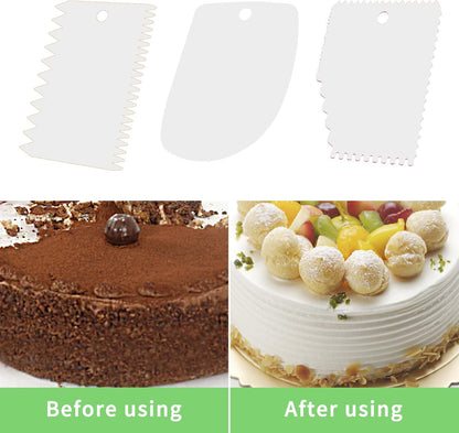 Cake Scraper, Cake Smoother Scraper Set, Dough Scraper Icing Scraper Polisher Tool, Cake Decorating Comb, Icing Smoother Plastic Sawtooth Cake Icing Kitchen Baking Cake Edge (Red)