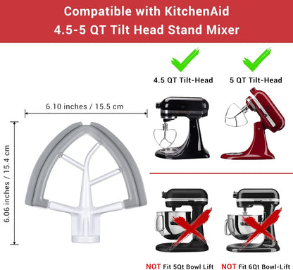 Flex Edge Beater Accessories and Attachments for KitchenAid 6 Quart Bowl-Lift Stand Mixer, Pastry Paddle Attachment for Kitchenaid, Dishwasher Safe, White