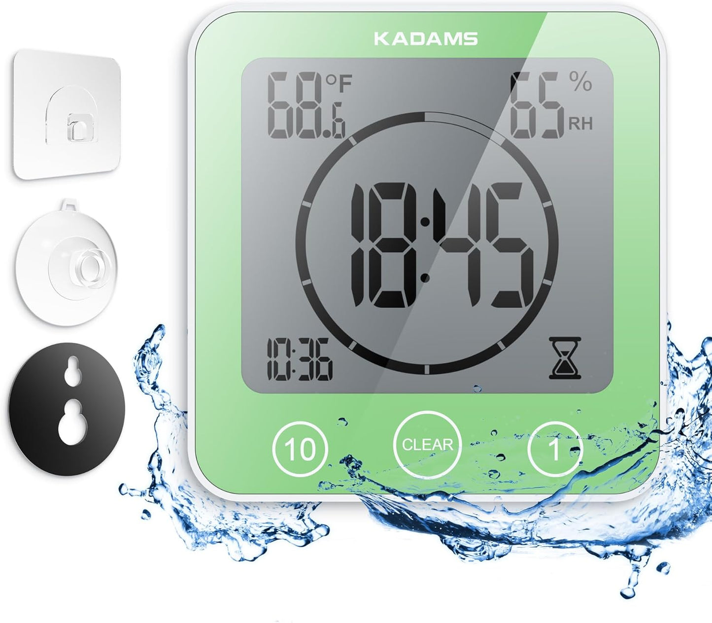 KADAMS Shower Clock Waterproof Bathroom Timer – Digital Wall Clock with Countdown, Magnetic Kitchen Clock with Temperature & Humidity, Suction Cup for Kids Shower Spa Cook Bath (Black)
