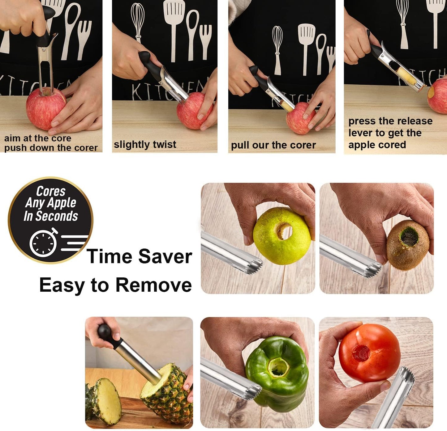 Apple Slicer with 12 Blades Extra Large Heavy Duty Stainless Steel Apple Corer, Dishwasher Safe Easy to Use Sharp Apple Slicer and Corer for Vegetables, Fruit and Pineapple