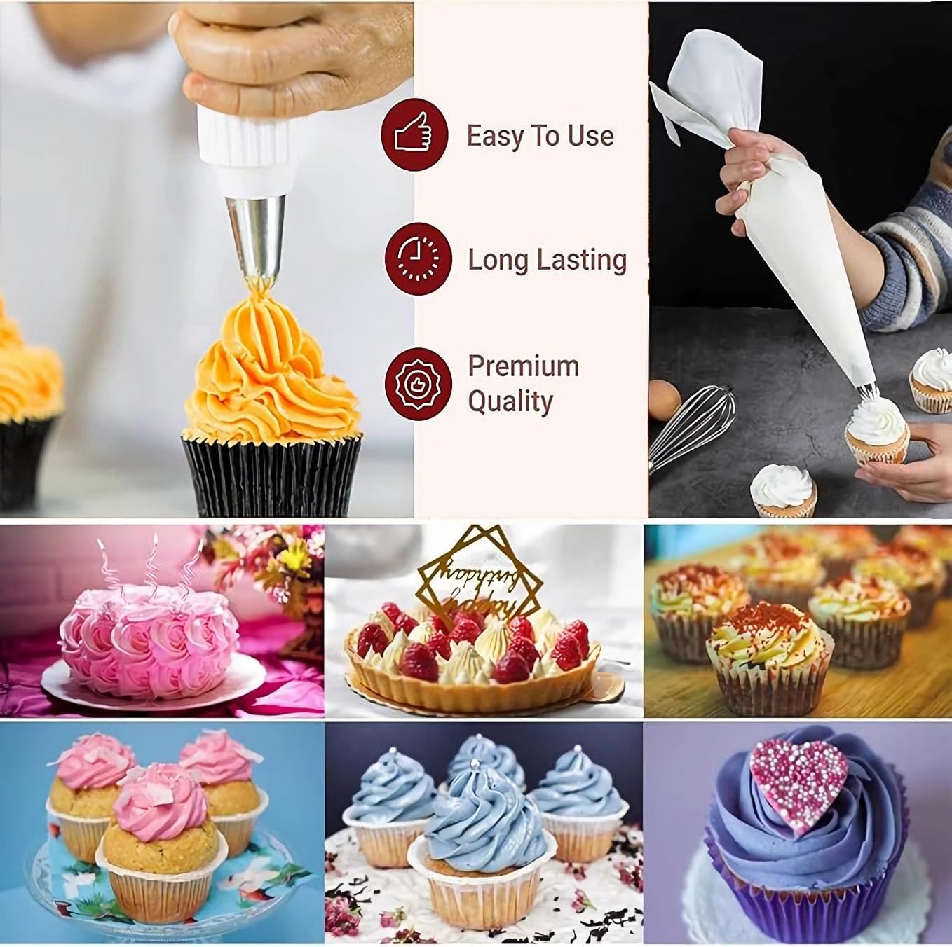 17 Pcs Large Piping Tips, Reusable Piping Bags and Tips Set - 16inch Cotton Pastry Bags & piping coupler, Stainless Steel Frosting Piping Kit & cleaning brush for cupcake,cake,cookie Decorating