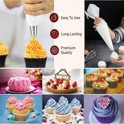 17 Pcs Large Piping Tips, Reusable Piping Bags and Tips Set - 16inch Cotton Pastry Bags & piping coupler, Stainless Steel Frosting Piping Kit & cleaning brush for cupcake,cake,cookie Decorating