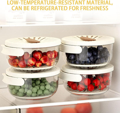 Fruit Washer Strainer Bowl with Foldable Handle, 2 in 1 Fruit Washing Bowl with Strainer with 15 Pcs Food Storage Bags, Fruit Colander Storage Container for Kitchen Fridge Picnic, Brown