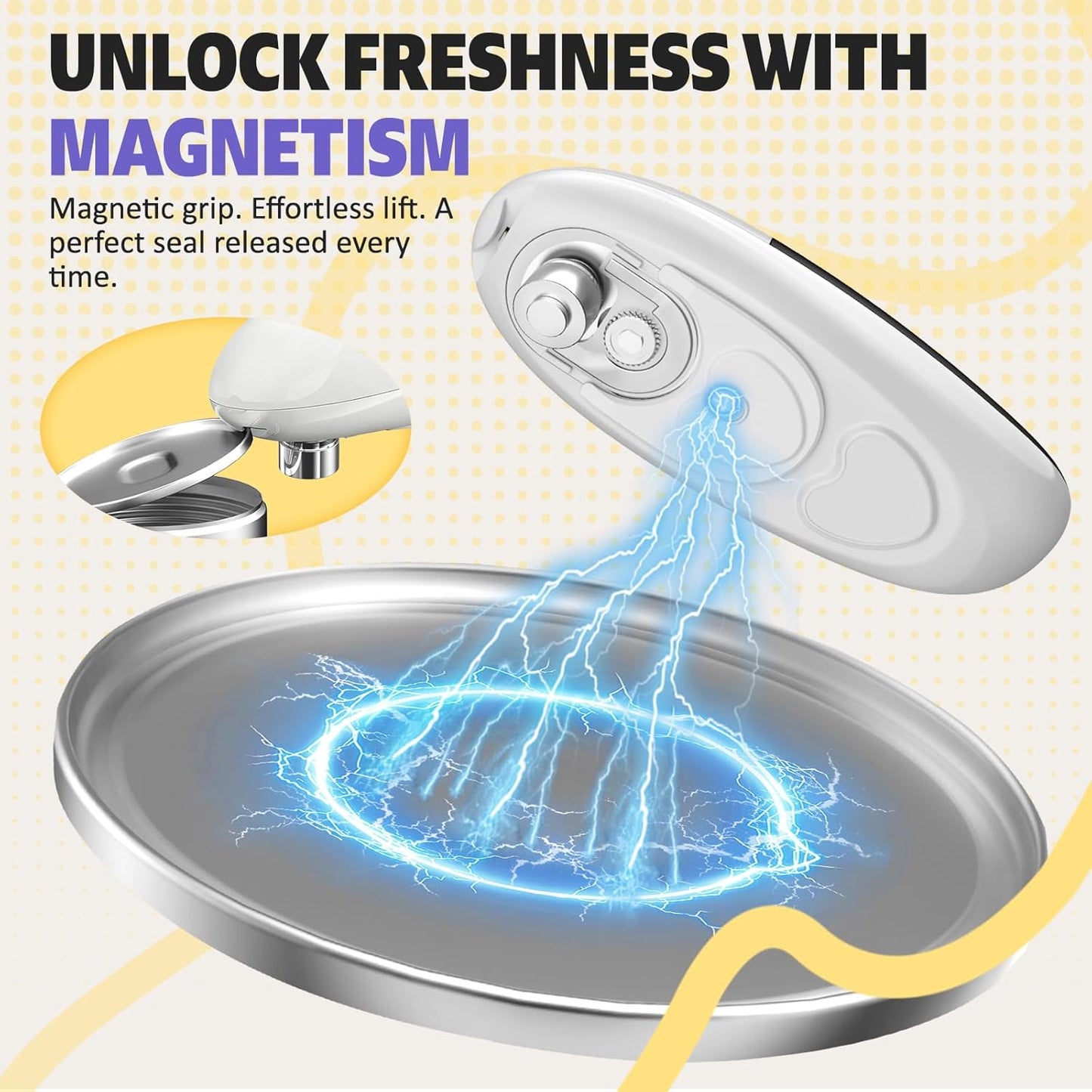 Handsfree One Touch Electric Can Opener, Smooth Edge Automatic Can Opener Fits All Can Sizes, Handheld Battery Operated Easy and Safe Kitchen Gadget for Seniors with Arthritis