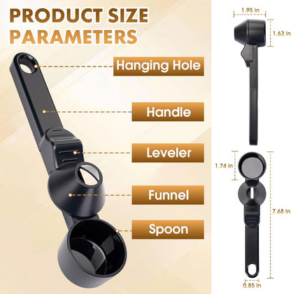 Coffee Scoop with Funnel for Ground Coffee, Protein Powder & Tea, for Reusable K-Cup Refillable Pods, 2 Tablespoon Mess-Free, Funnel Design Prevents Spills (Black, 1 Pack)