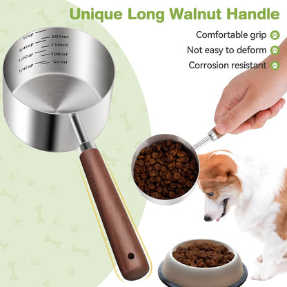 Food Scoop Measuring Cup - 1/4 Cup (4 Tablespoon | 2 Oz. | 60 mL),304 stainless steels,Black walnut long handle