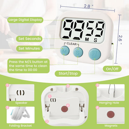 2 Pcs Digital Timer for Kids, Magnetic Countdown Kitchen Timer, Upgrade Loud Alarm Timers for Cooking, Kitchen, Exercise, Work, Study, Classroom, Outdoor Activities, Battery not Including