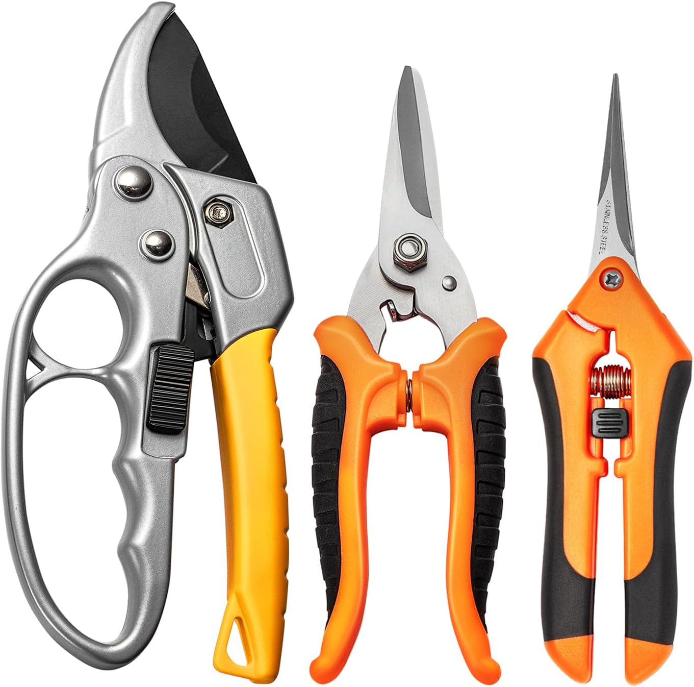 GROWNEER 3 Packs 6.5 Inch Pruning Shears Gardening Hand Pruning Snips Gardening Scissors with Straight Stainless Steel Precision Blades