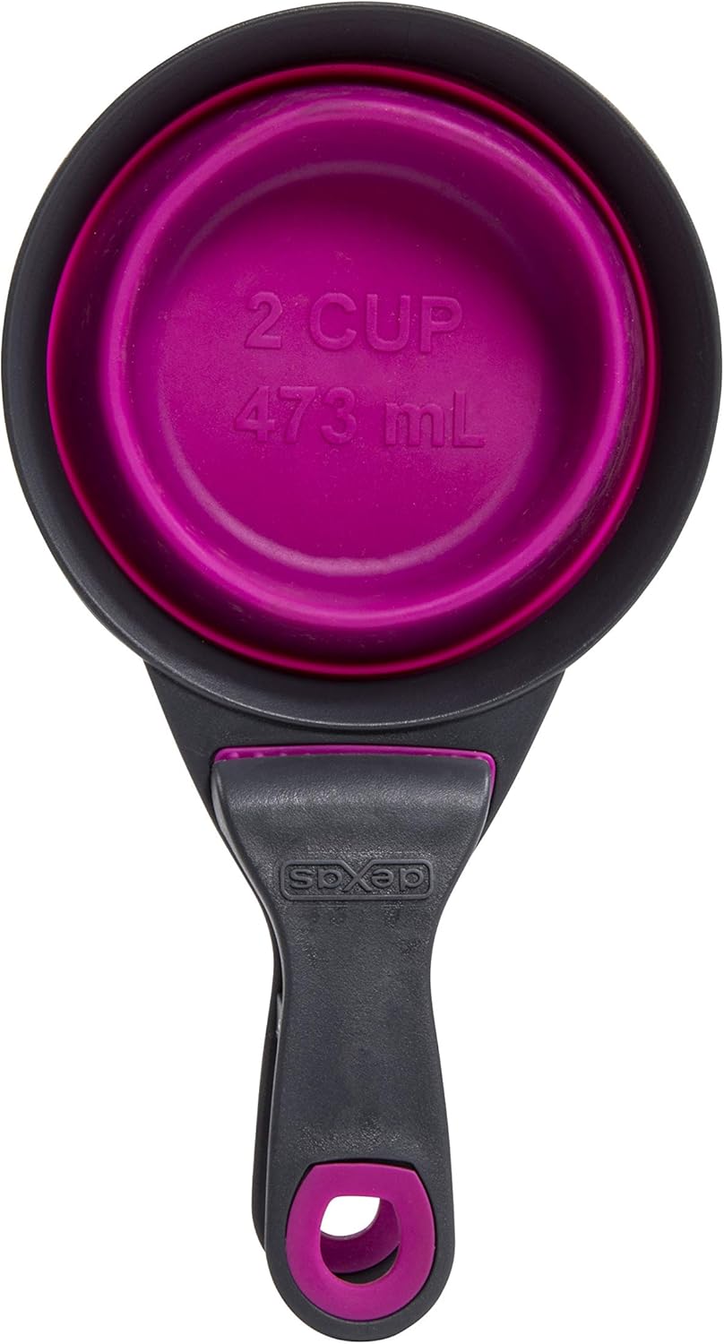 Dexas Popware for Pets Collapsible Klip Scoop, 3 in 1 Design Convenient Measuring Cup, Food Scooper and Bag Clip, 1Cup Capacity Pet Food Scoop, Versatile Food Measuring Cups Portion Control Gray/Blue