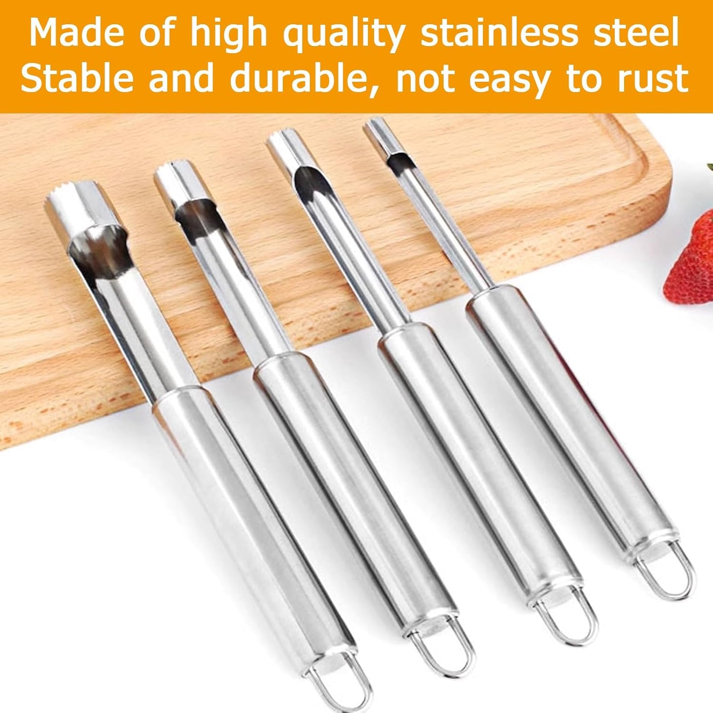 Multi-Function Corer and Pitter Set 4 Pieces Stainless Steel Remover Tools for Apple, Pear, Cherry, Jujube, Red Dates Suitable for Home Kitchen