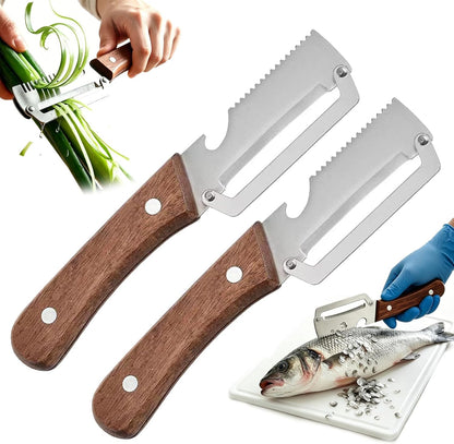 3 in 1 Premium Heavy Duty Stainless Steel Peeler - 2026 New 0 Snag Wooden Peeler for Kitchen - Multifunctional Vegetable Peeler with Bottle Opener & Serrated Blade - Fruit & Potato Peeling Tool (A+B)