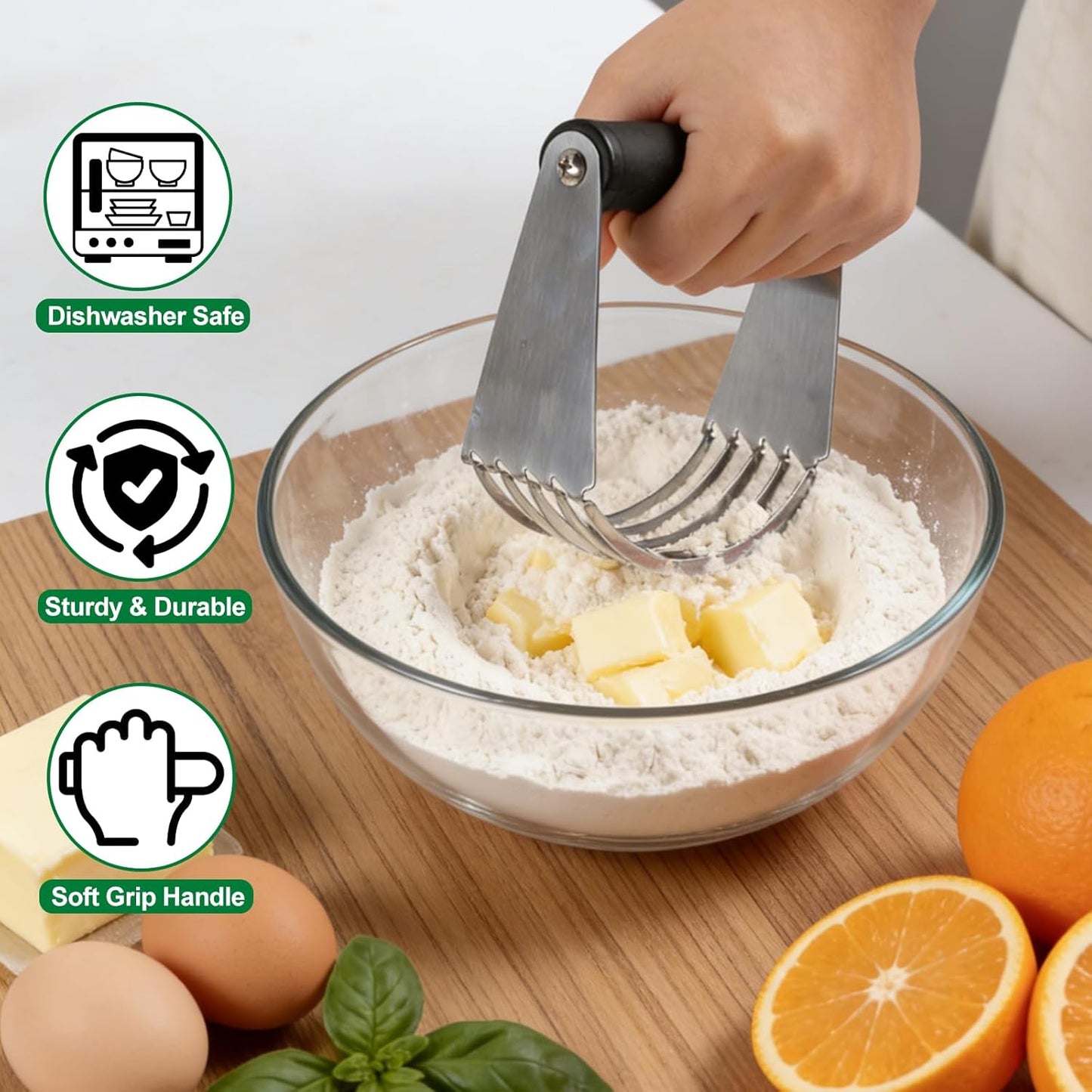 Ninsula Pastry Cutter Set, Stainless Steel Professional Pastry Blender with Biscuit Cutter, Heavy Duty Dough Blender with Soft Grip for Easy Mixing(Black)
