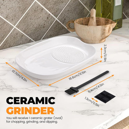 LELE LIFE Ceramic Grater Plate for Garlic and Ginger, Porcelain Garlic Grater Plate Bowl Dish for Grating, Grinding and Dipping (Oval)