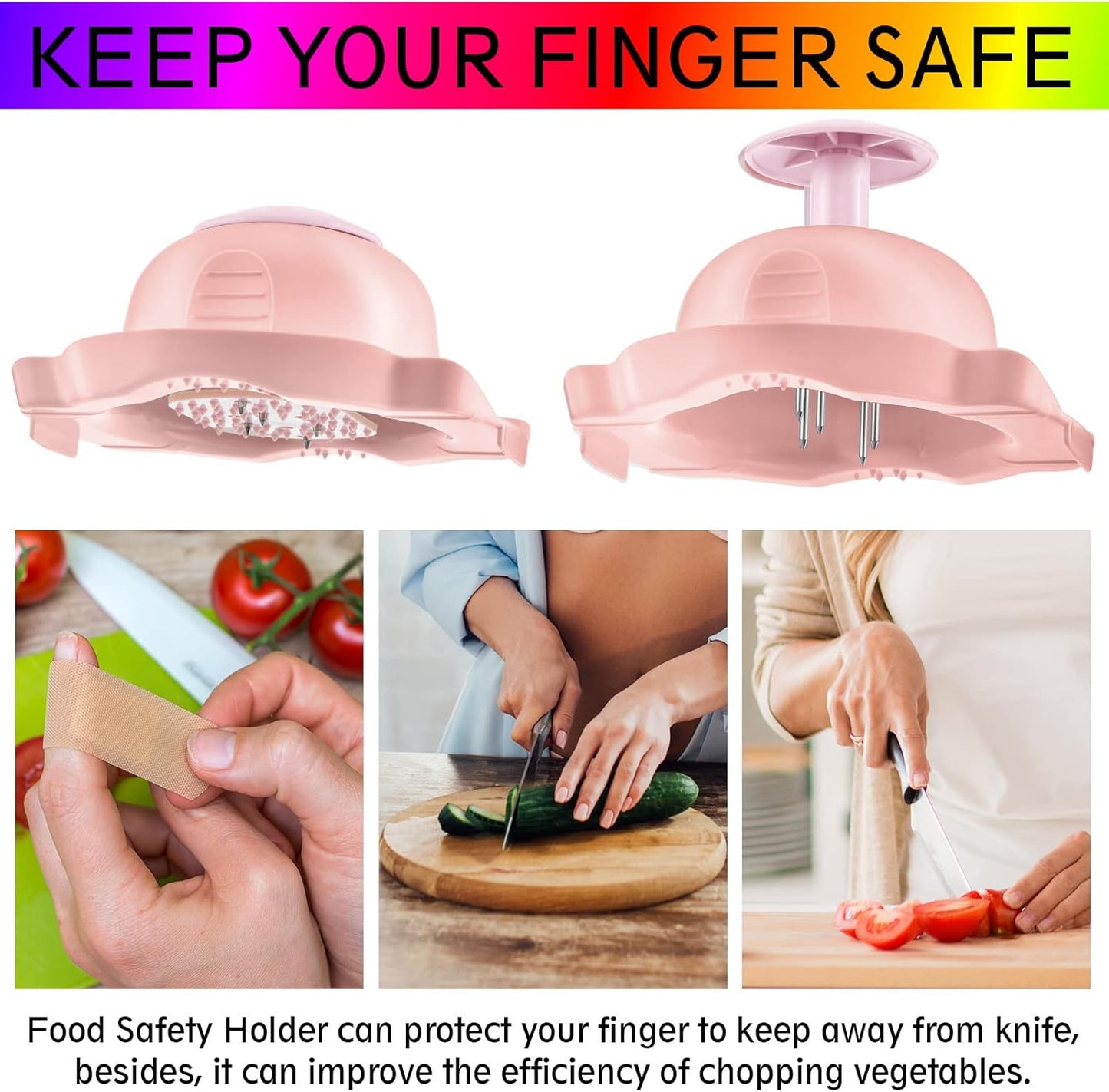 2 Pieces Food Safety Holder Mandoline Slicing Tool, Food Slicer Cutter Finger Guard for Mandoline Slicer Grater Cutting (Pink)