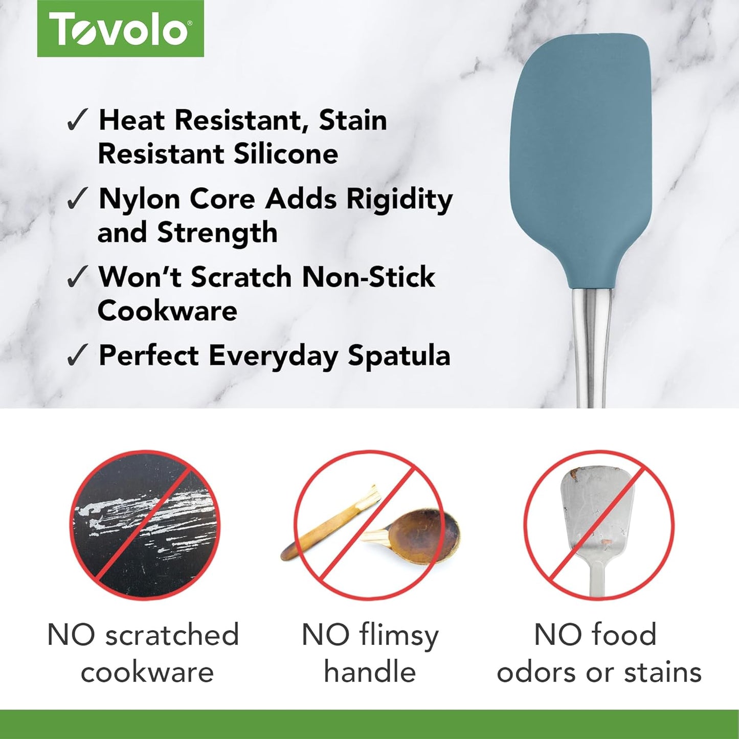 Tovolo Flex Core Silicone Spatula Spoonula Set of 2 for Non Stick Cast Iron Cooking & Baking, Dishwasher Safe Heat Resistant BPA Free Long Stainless Steel Handle Kitchen Utensil, Charcoal Gray