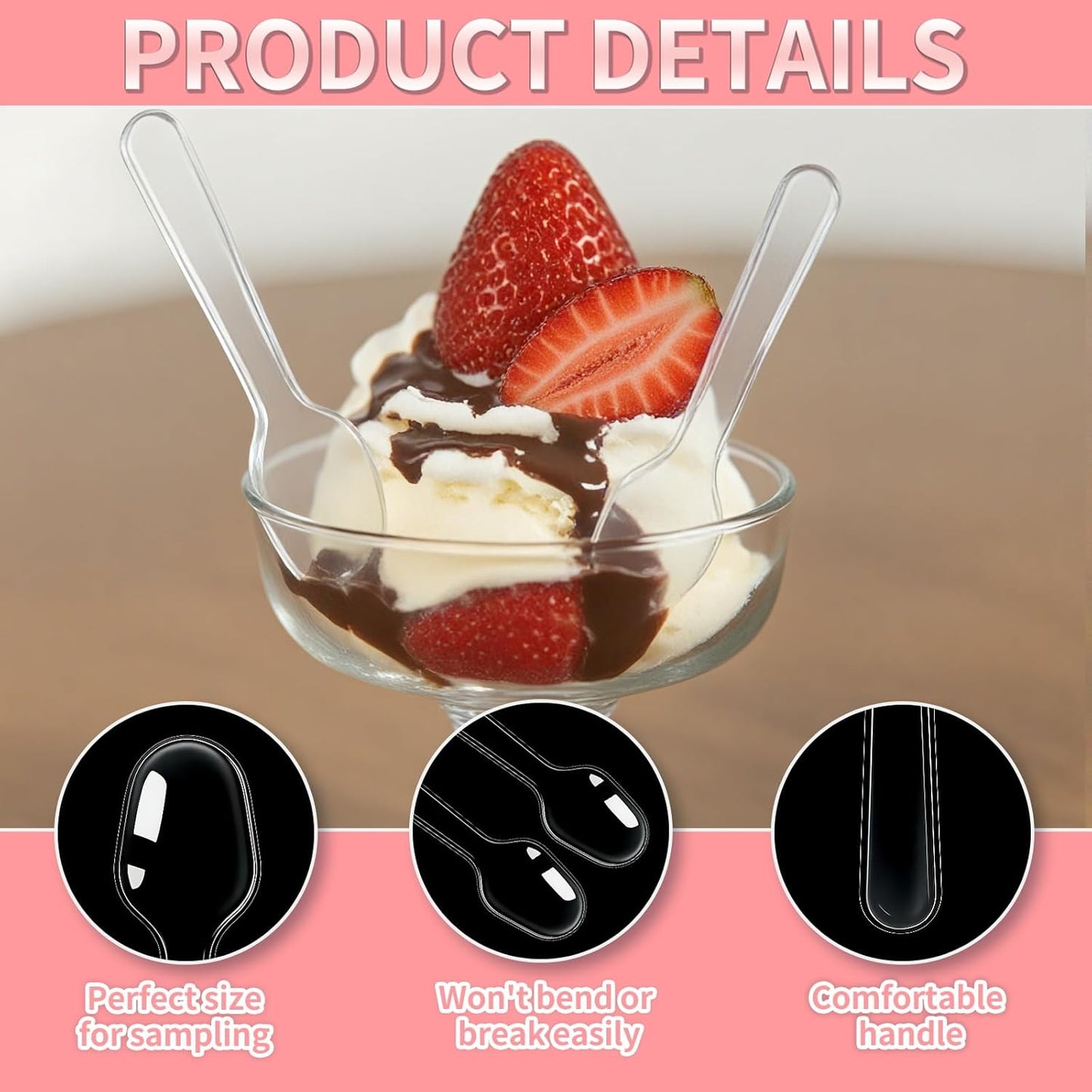 500 Pcs 3" Mini Sample Spoons, Small Tasting Spoons, Mini Plastic Spoons, Mini Disposable Spoons for Desserts, Appetizer, Ice Cream, Parties