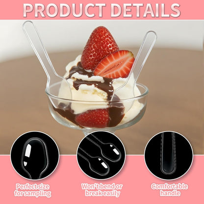 500 Pcs 3" Mini Sample Spoons, Small Tasting Spoons, Mini Plastic Spoons, Mini Disposable Spoons for Desserts, Appetizer, Ice Cream, Parties