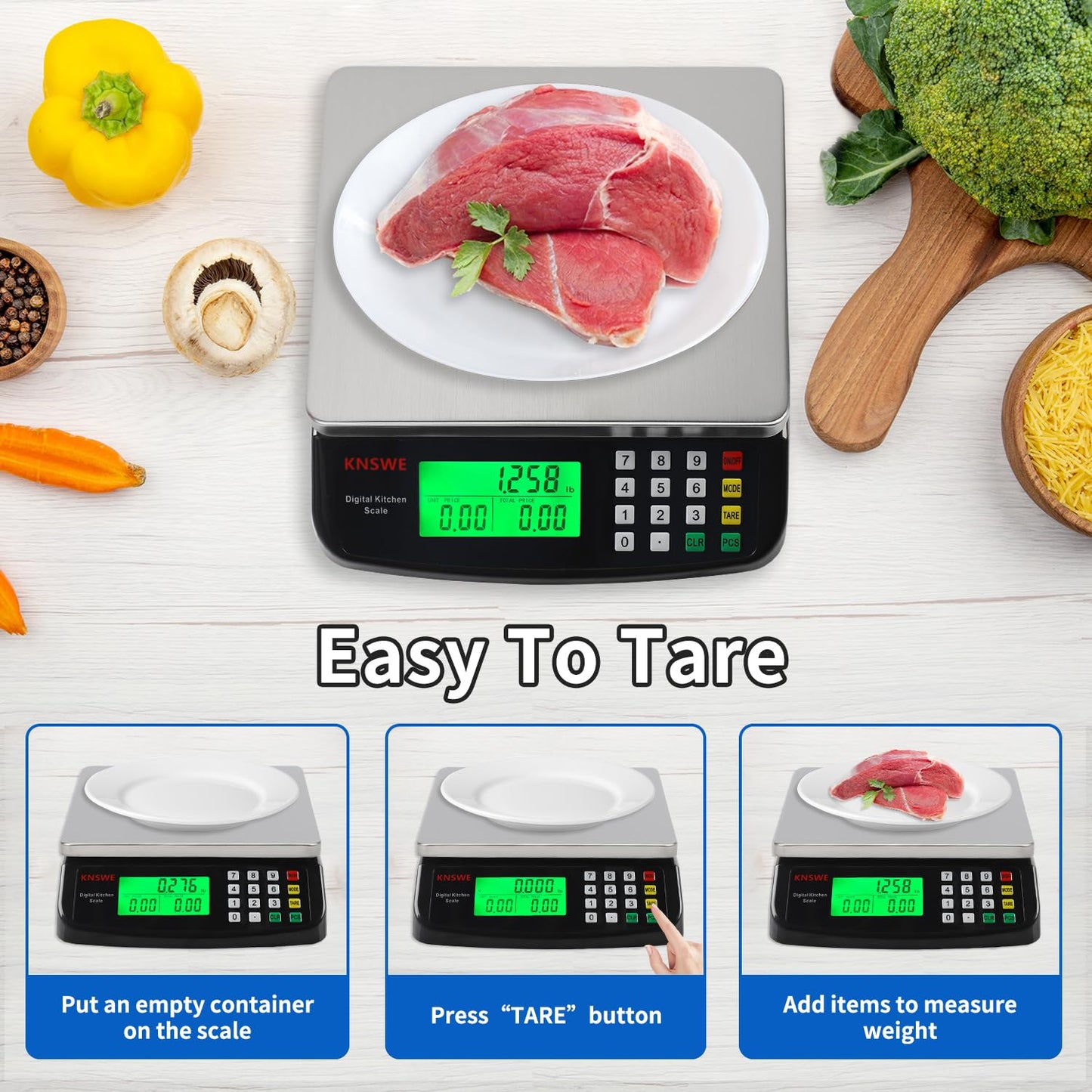 Commercial Food Scale 40KG Large Digital Kitchen Scale Baking Cooking Bread Meat Weight Price Computing Scale Stainless Steel Parts and Coins Counting Scale for Deli Stores Tare Function
