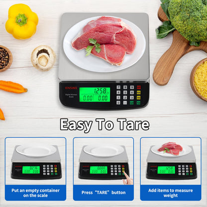 Commercial Food Scale 40KG Large Digital Kitchen Scale Baking Cooking Bread Meat Weight Price Computing Scale Stainless Steel Parts and Coins Counting Scale for Deli Stores Tare Function